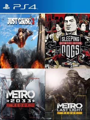 4 Juegos en 1 Just Cause 3 Mas Sleeping Dogs Definitive Edition Mas Metro Last Light Redux Mas Metro 2033 Redux PS4