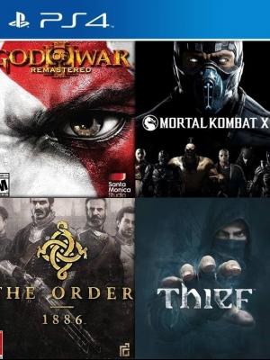 4 JUEGOS EN 1 Mortal Kombat XL MAS God of War III Remastered MAS THIEF The Order 1886 PS4