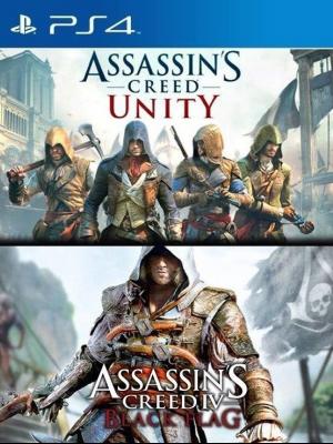 2 JUEGOS EN 1 Assassins Creed Unity mas Assassins Creed IV Black Flag PS4