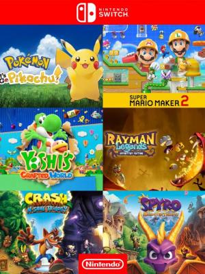 Pokémon Lets Go Pikachu mas Super Mario Maker 2 mas Yoshis Crafted World mas Rayman Legends Definitive Edition mas Crash Bandicoot N Sane Trilogy mas Spyro Reignited Trilogy - Nintendo Switch